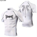 Camisetas deportivas de cuello alto para hombre, de secado rápido, para fitness, running, de manga corta, de compresión, informales, para ciclismo al aire libre, transpirables. 
