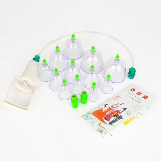12Pcs Vacuum Cupping Sets with Pumping Gun Suction Cups Back Massage Body Cup Detox Anti Cellulite Cans Healthy Care Jars