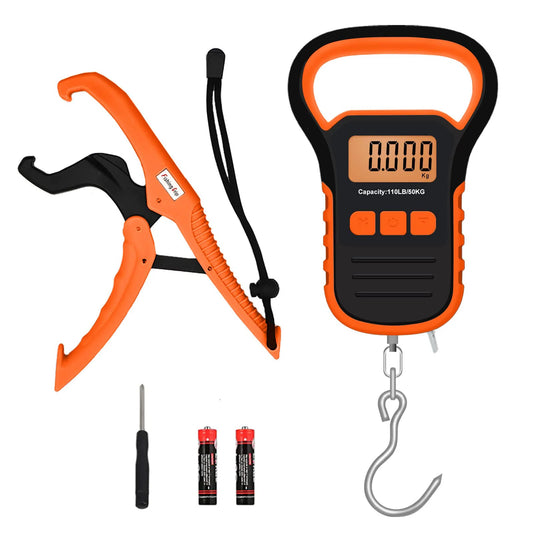 Digital Fish Scale with Ruler and Catch, 110 lb/50 kg Portable Hanging Fish Scale, Luggage Weighing Scale, Backlit LCD Display