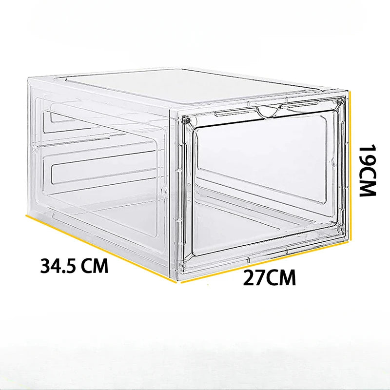Caja de zapatos de acrílico transparente, tamaño 48, grande, gruesa, antioxidante, apertura frontal, apertura lateral, caja de zapatos AJ con succión magnética