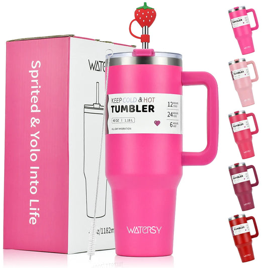 1pcs Watersy 1200ml/40oz Tumbler with Handle Pink Stainless Steel Thermal Portable Vacuum Insulated Gifts Cup