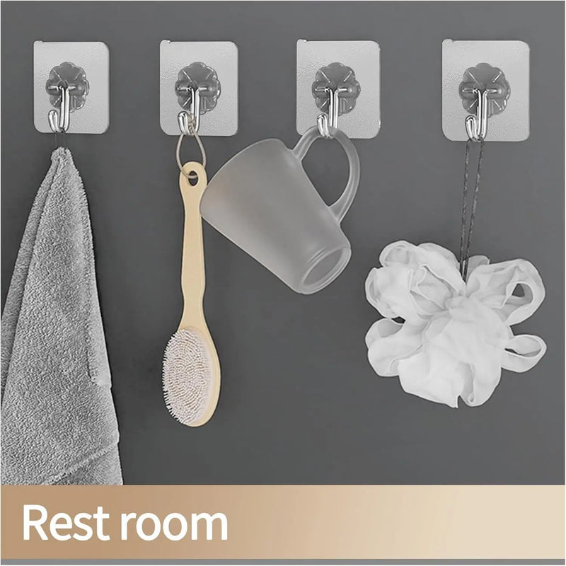 5/50pcs Transparent Stainless Steel Strong Self Adhesive Hooks Key Storage Hanger for Kitchen Bathroom Door Wall Multi-Function
