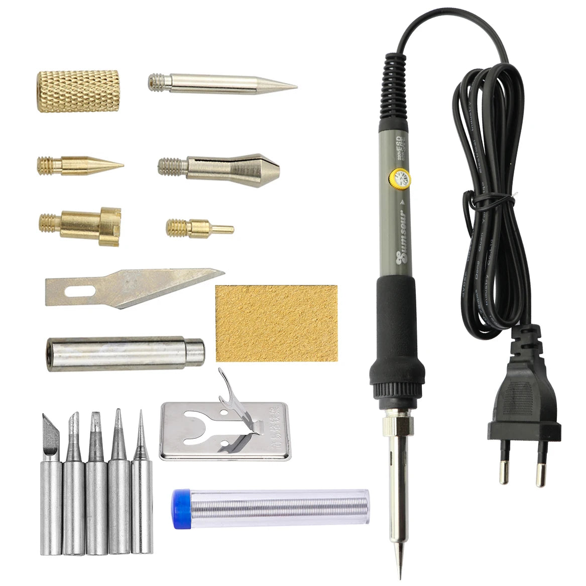 7 in 1 Wood Embossing Burning Carving Pyrography Pen Kit 60W / 80W Adjustable Temperature Soldering Iron Hand Operated Tools Set