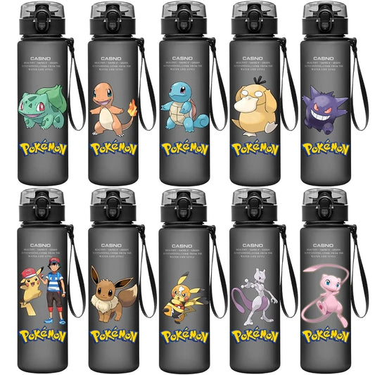 Botella de agua portátil de Pokémon para niños, diseño de Pikachu y Mewtwo, de plástico, de gran capacidad, ideal para deportes al aire libre
