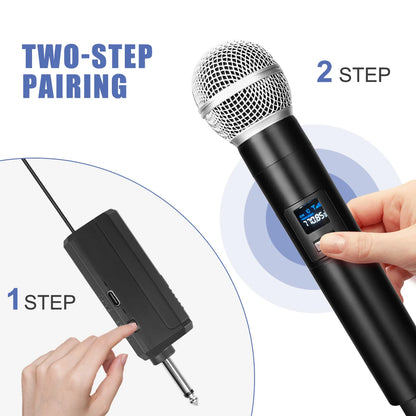 UHF Wireless Dual Handheld Dynamic Microphone Karaoke Microphone with Rechargeable Receiver for Wedding Party Speech Church Club