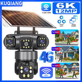 12MP 6K 3 Lens 3 Screen 4G Outdoor Solar Camera Wireless WiFi IP Cameras PIR Auto Tracking Solar Security CCTV Surveillance Cam
