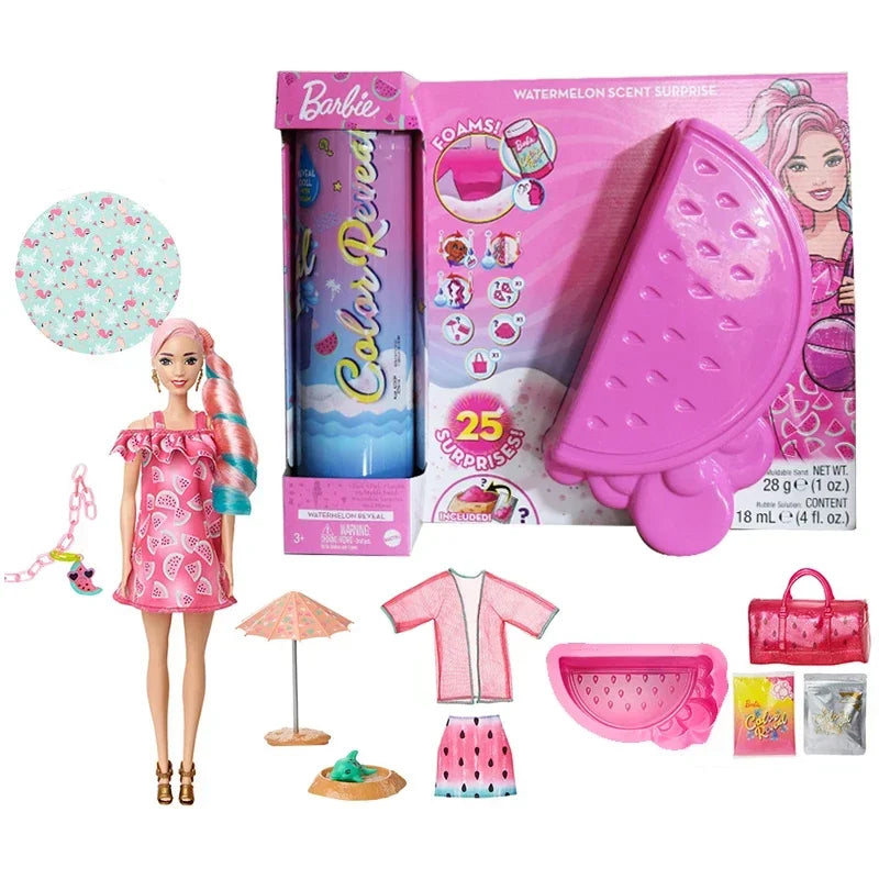 Genuine Barbie Color Reveal Foam Dolls Pet Friend with 25 Surprises Scented Bubbles Princess Doll Toys for Girls Gift