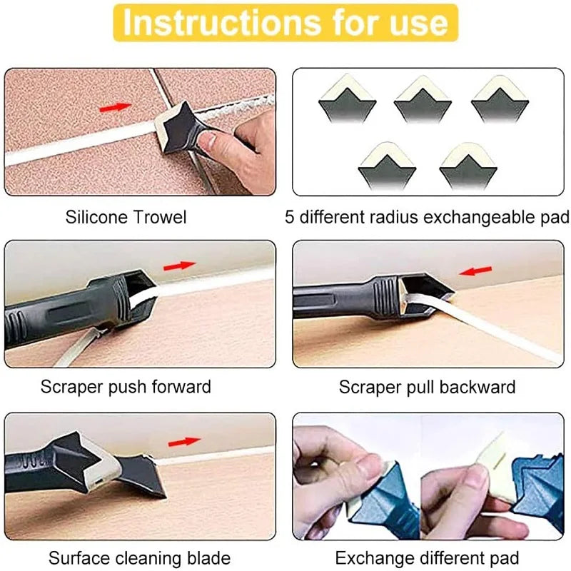 Calafetagem Finisher Tool Set, 5 em 1, Raspador De Silicone, Selante Suave, Kit De Reboque, Remoção De Molde De Piso, Conjunto De Ferramentas Manuais