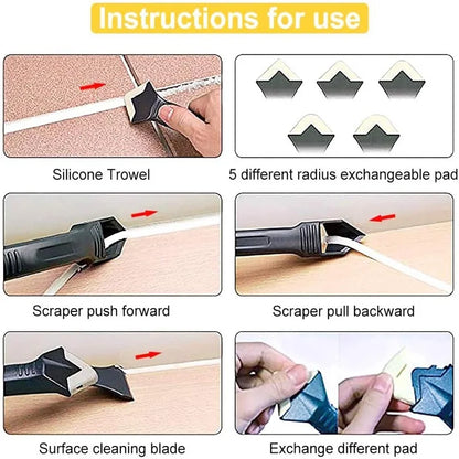 Calafetagem Finisher Tool Set, 5 em 1, Raspador De Silicone, Selante Suave, Kit De Reboque, Remoção De Molde De Piso, Conjunto De Ferramentas Manuais