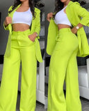 Ternos urbanos femininos 2024 primavera/verão mais recente elegante gola entalhada blazer manga comprida casaco e bolso design botão calças conjunto