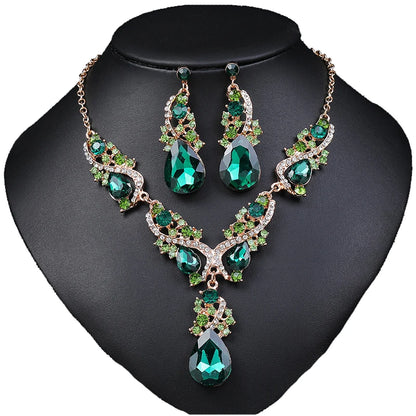 Gorgeous Crystal Jewelry Sets for Women Luxury Choker Necklace Earrings Set Wedding Dress Bridal Costume Necklace Accessories