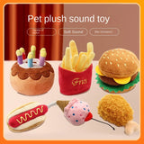 Brinquedos de pelúcia para cães, acessórios para cães estridentes, brinquedo para animais de estimação, som macio, mastigar, mordida, resistente, sorvete, batatas fritas, humburger