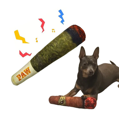 Juguete de peluche con sonido de cigarro para perros, juguete para cachorros con palo verde, juguete para morder con chirrido, relleno crudo, para articulaciones de perro.