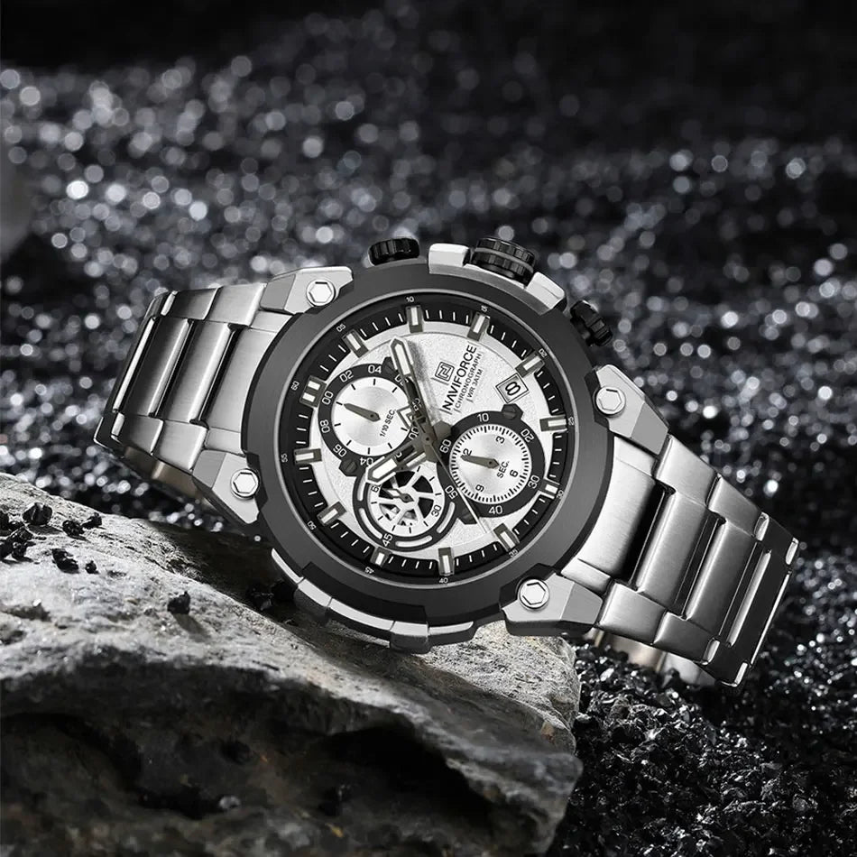 NAVIFORCE Original Watch for Men 2025 New Stainless Steel Waterproof Chronograph Classic Quartz Wristwatch Brand Men Watch Gifts