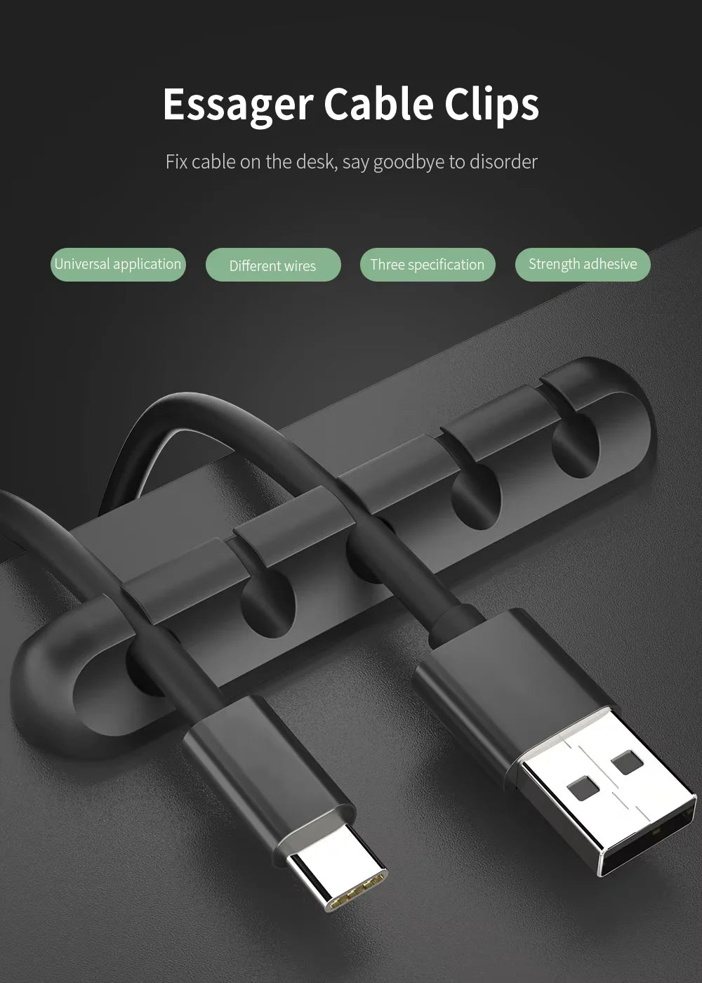 NNBILI 2024 New USB Cable Organizer Self-adhesive Cable Clips Silicone Fixer Wire Management for Home Car Interior Accessories