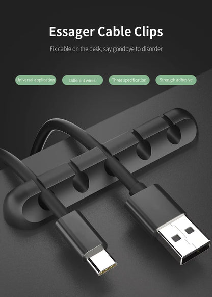 NNBILI 2024 New USB Cable Organizer Self-adhesive Cable Clips Silicone Fixer Wire Management for Home Car Interior Accessories
