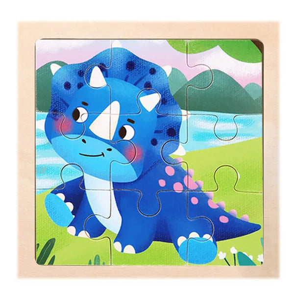 Novo Quebra-Cabeça de Madeira Montessori de 9 Peças – Temas de Dinossauros e Transportes (Estilo Cartoon) – Quebra-Cabeça 3D Educativo para Aprendizado Precoce