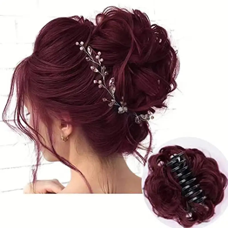 Coque despojado com piranha claw clip aplique de cabelo cacheado