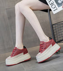 Fujin 9cm Cow Suede Genuine Leather Women Vulcanized Shoes Platform Wedge Skate Boarding High Brand Heels Casual Summer Shoes