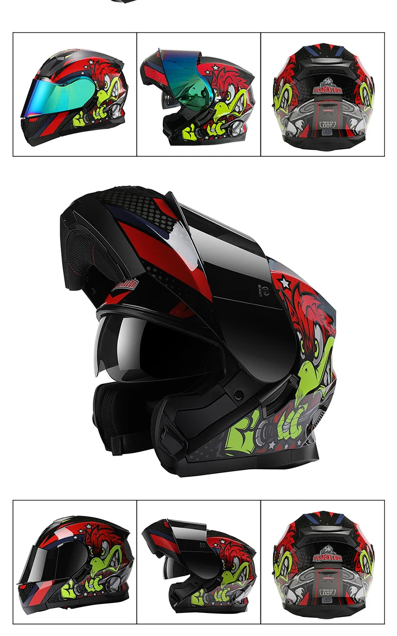 BLD Modular Motorcycle Full Face Helmet ECE Flip-up Double Anti-Fog Visor Purple Bird Sport Design In Stock Adult Men and Women