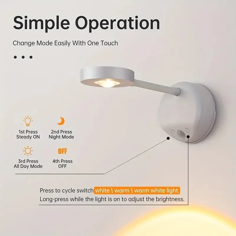 USB Rechargeable Intelligent Human Sensing Wireless Wall Light Dimmable Led Spotlight for Lighting Paintings Pictures Spotlights