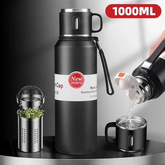 Termo de café de gran capacidad de 1500 ml, botella de vacío con filtro de té, termo de viaje de acero inoxidable, mantiene el calor y el frío, 1 l