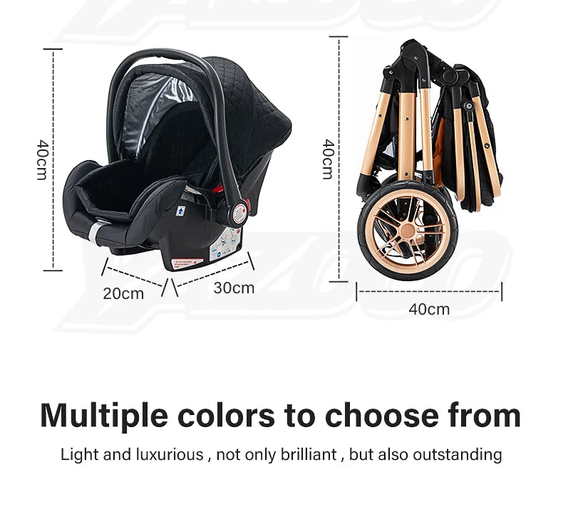 Newest Baby Stroller 3 in 1 Lightweight High Landscape Baby Carriage Aluminum Frame Travel System with Car Seat Pram for Newborn