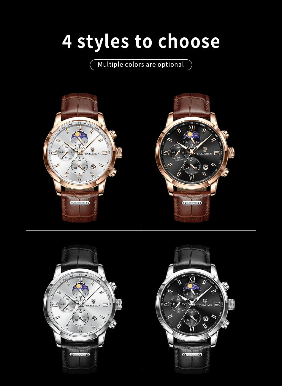 LIGE Casual Men Watch Luxury Leather Waterproof Sport Quartz Wristwatch Chronograph Military Watch for Men Relogio Masculino