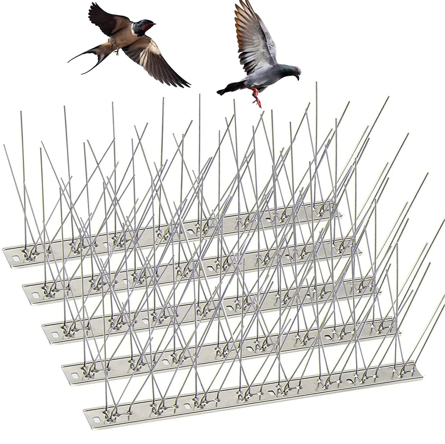 Púas para pájaros con base de acero inoxidable, resistentes y repelentes de aves, kit de cerca para palomas para ahuyentar a las aves pequeñas. 