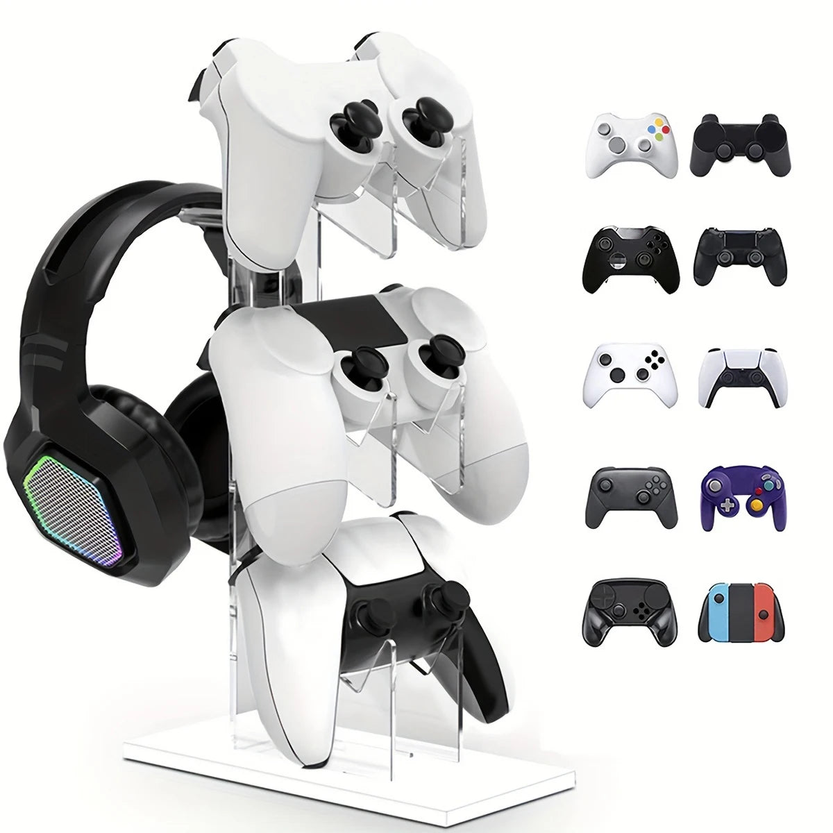 Universal 3-layer Controller Holder and Headphone Holder Game Accessories For PS5 PS4 Storage Holder Black, White, Transparent