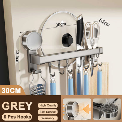 Perchero de cocina de pared con ganchos, sin necesidad de perforar, para colgar utensilios de cocina, cucharas, palas y tablas de cortar.