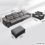MINGDIBAO Leather Sectional Sofa Set with Cup Holder, USB, Adjustable Headrests & Bluetooth Speaker Living Room Couch with Stool