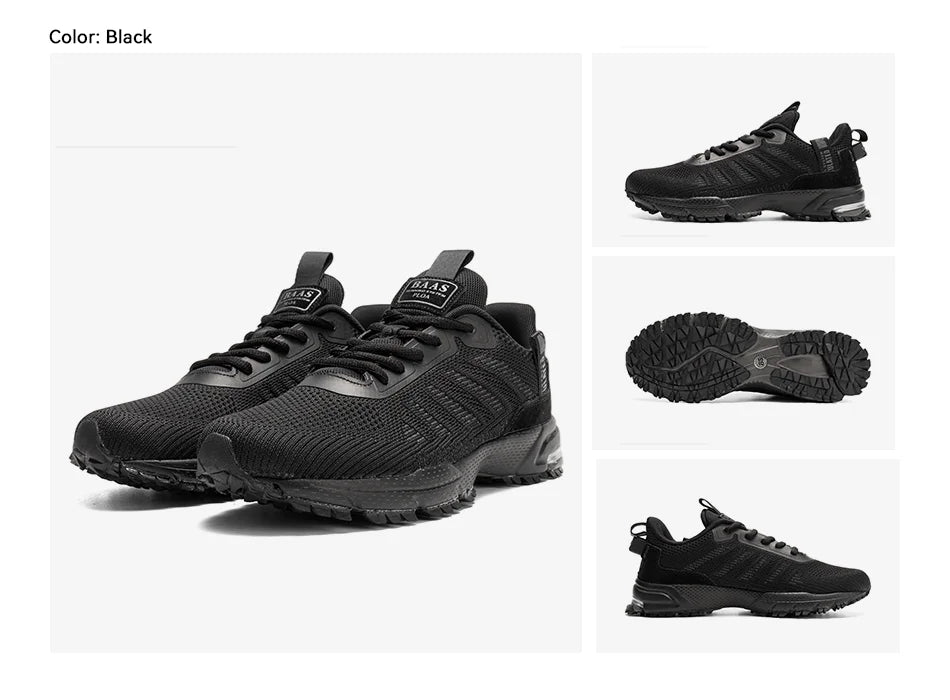 Baasploa Men Running Shoes Mesh Breathable Sport Shoes For Men Fashion Lightweight Casual Sneakers Non-Slip Lace Up Plus Size 50