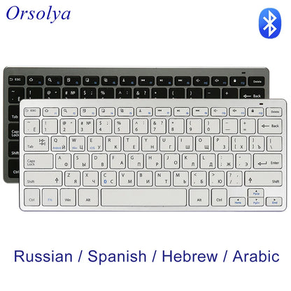 Bluetooth Keyboard Mini Ultra Thin Portable Wireless Keyboard Spanish Russian Layout for Tablet/iPad/Laptop/Phone