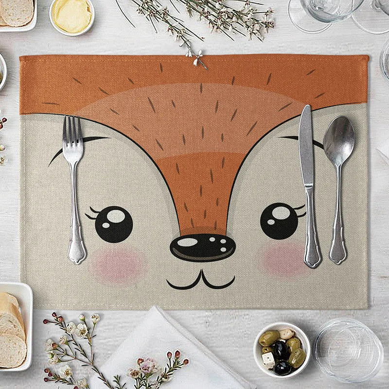 40X30cm Animal Cotton Linen Table Mat Cartoon Pig Bear Fox Frog Pattern Placemats For Children Kids Kitchen Dining Place Mats