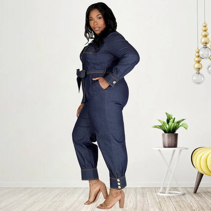 Jumpsuits Women Denim One Piece Turn Down Collar Y2k Streetwear Overalls Long Pants Lace Up High Waist Casual Spring Rompers