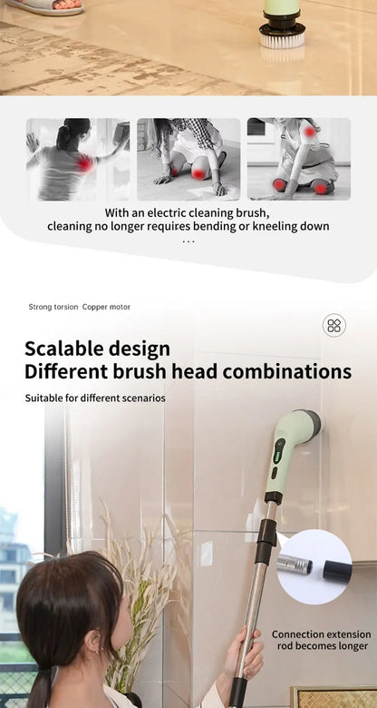 Cepillo de limpieza eléctrico 9 en 1, fregador giratorio eléctrico, herramientas de limpieza eléctricas, aparatos de limpieza para salón, cocina y baño.