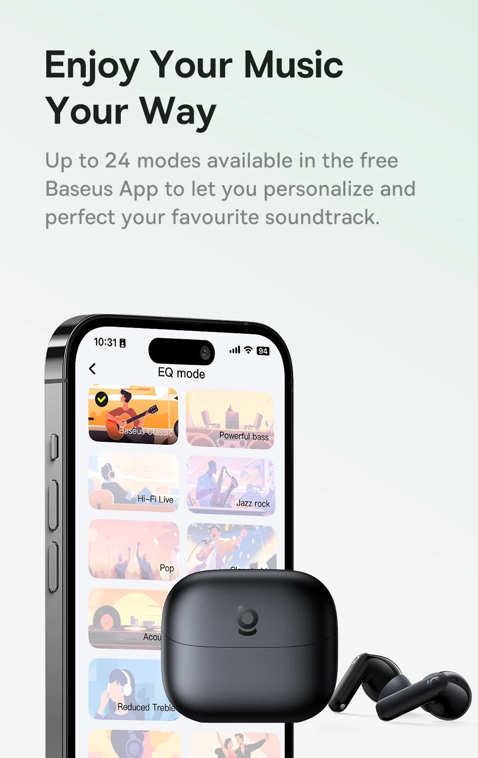 Fones de Ouvido True Wireless Baseus Bass EP10 NC – Cancelamento de Ruído ANC de -43dB, Bluetooth 6.0, Intra-auriculares, 4 Microfones com ENC