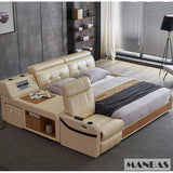 MINGDIBAO Massage Bed with Ultimate Comfort and Genuine Leather Multifunctional Frame - Bluetooth Speaker, Safe Air Cleaner, USB