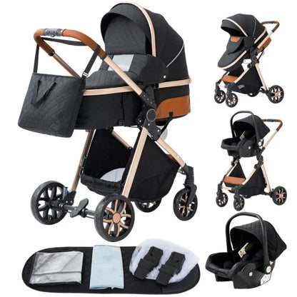 Luxurious Baby Stroller 3 in 1 Portable Travel Baby Carriage Folding Prams High Landscape Aluminum Frame Car for Newborn Baby