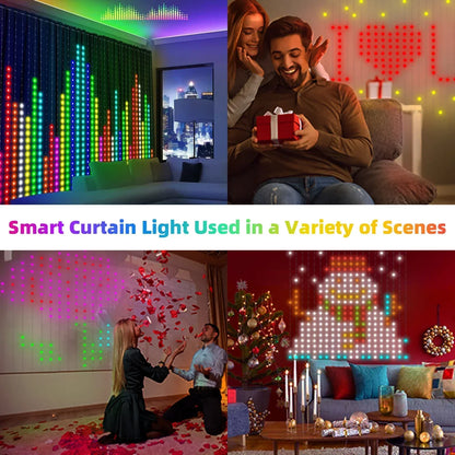 400leds luzes de cortina inteligentes bluetooth app led string rgb luzes de fadas diy mudança música exibição para janela decoração do quarto