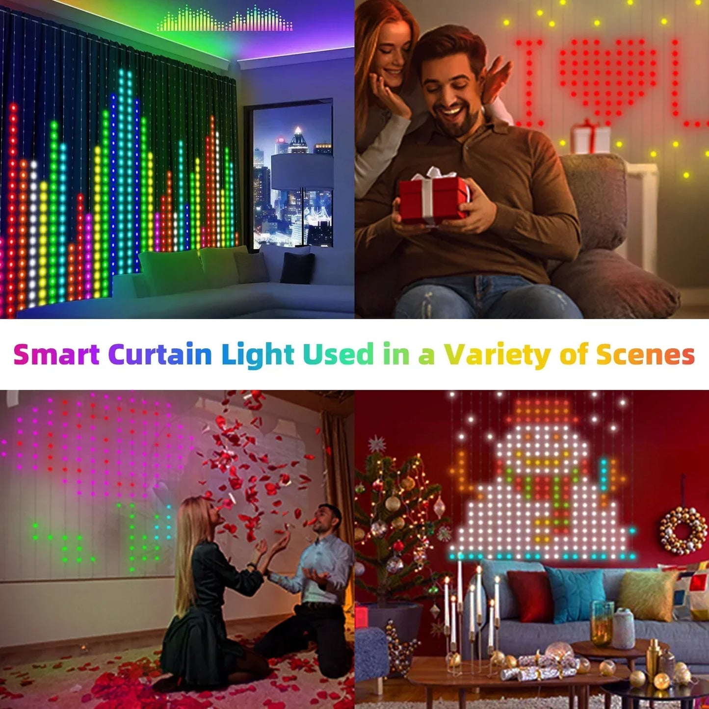 Cortina de luces inteligentes de 400 LED con Bluetooth y aplicación, cadena de luces LED RGB, luces de hadas DIY con cambio de música para decoración de ventanas y dormitorios.