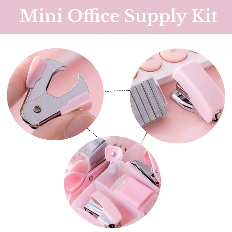 Mini Stapler Staple Punch Hole Tape Machine Set Ins Multifunction StationeryScrapbook Tool Box Office School Student Supplies