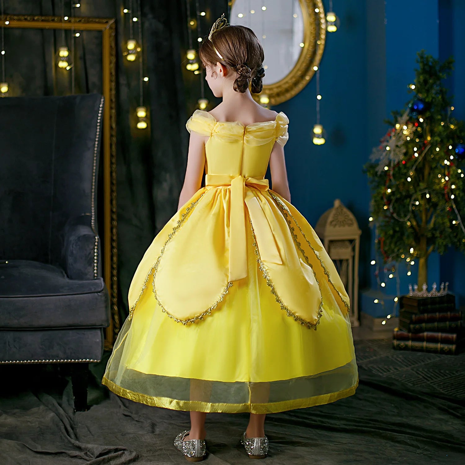 2025 Cosplay Belle Princess Dress Girls Dresses For Beauty and beast Party Clothing Magic stick crown Costume 3-12Y