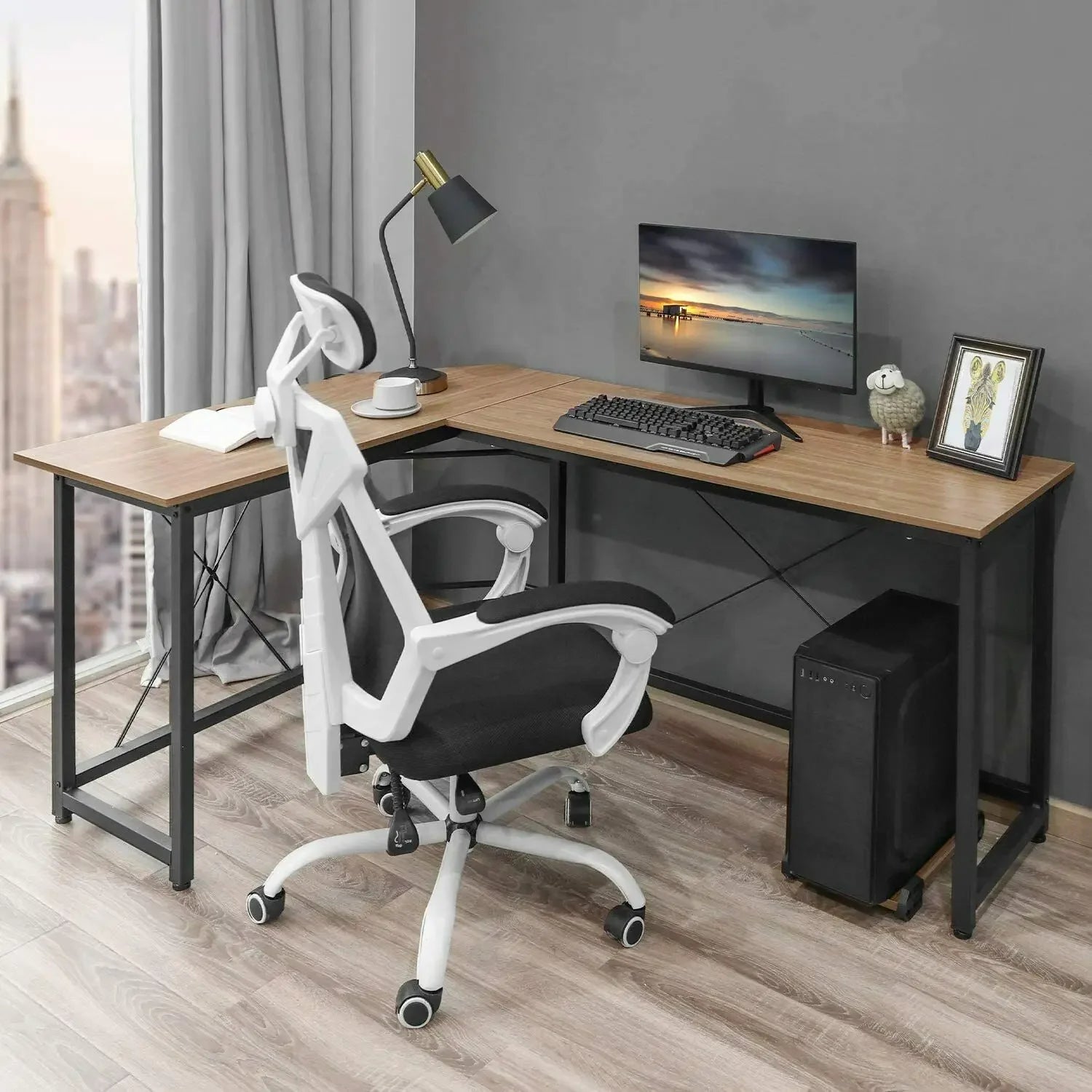 Escritorio en forma de L Homfa de 170 cm (66,5") para ordenador, gaming, portátil, oficina, mesa de trabajo esquinera, escritorio de estudio, 170 x 120 x 75 cm