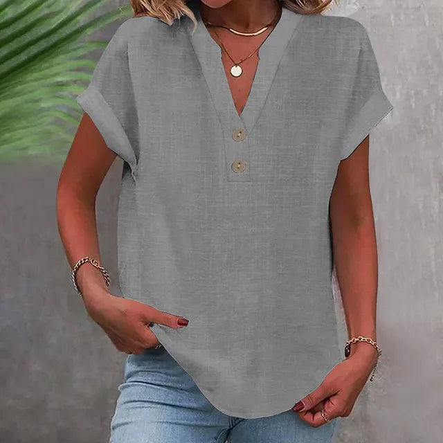 Women's V-neck Shirt, Linen Cotton, Breathable, Monochrome, Basic and Versatile, Casual and Comfortable, Office Tops Summer 2022 