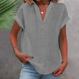Women's V-neck Shirt, Linen Cotton, Breathable, Monochrome, Basic and Versatile, Casual and Comfortable, Office Tops Summer 2022 