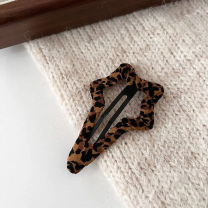 Cute Hollow Leopard Print Hair Clip Cloth Alloy Star Hairpin Metal BB Clip Travel