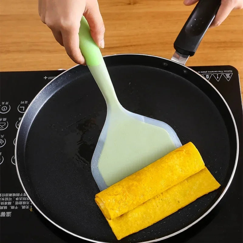 Espátula para freír de boca ancha de silicona transparente de dos colores, espátula de cocina de Jade translúcido, utensilios de cocina, espátula de silicona