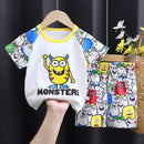 New Boys Summer Clothing Set Full Bear Print Cotton Short Sleeve T-shirts and Shorts 2PCS Breathable Outfit For Girls